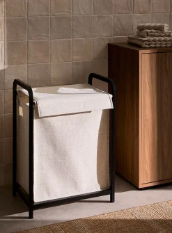 Black bamboo rectangular laundry basket