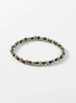 Black bead and grooved cross bracelet
