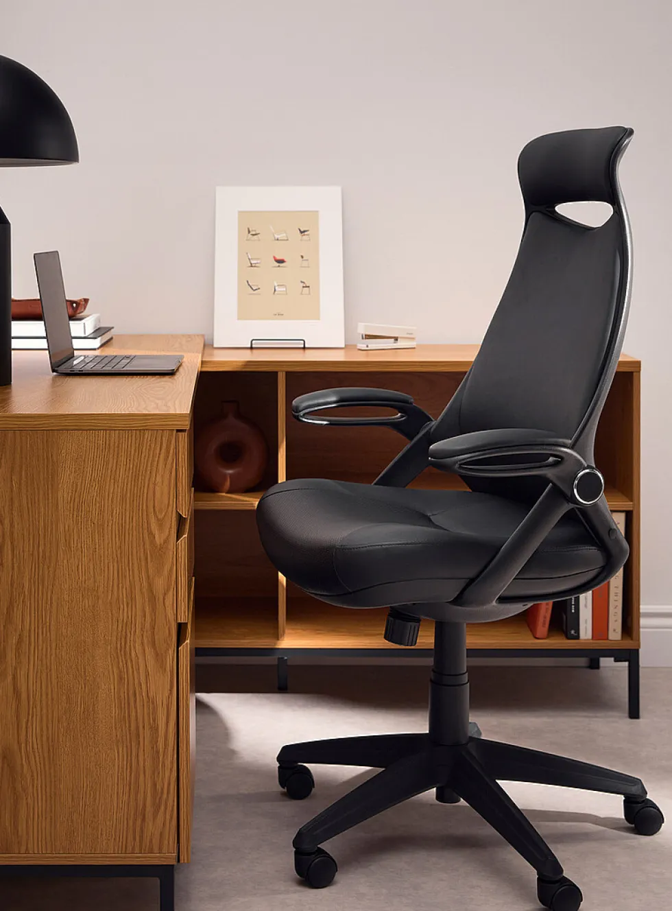 Black faux-leather office chair