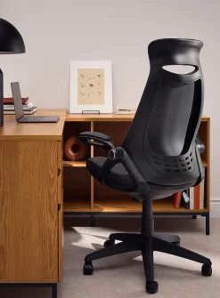 Black faux-leather office chair