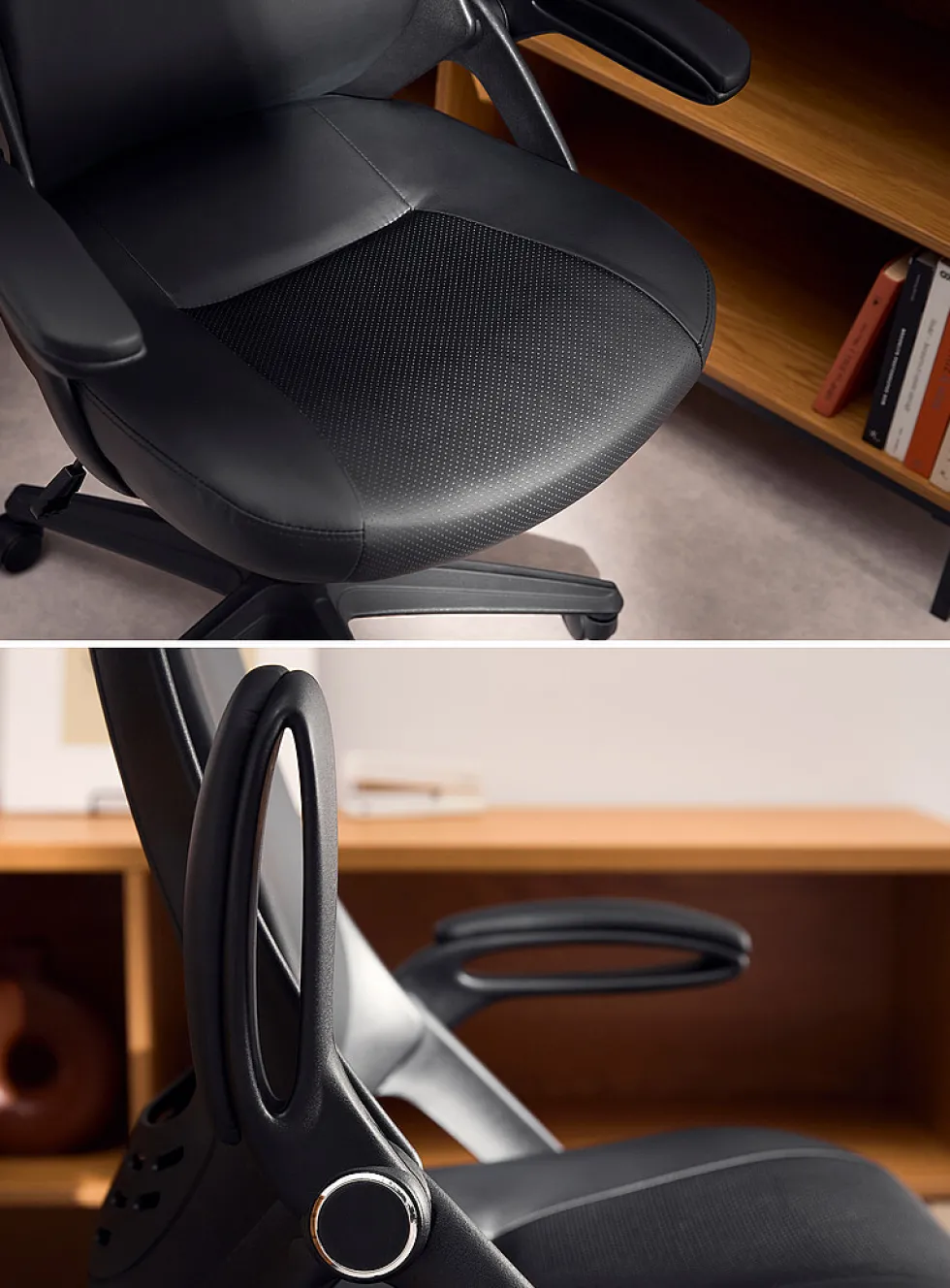 Black faux-leather office chair