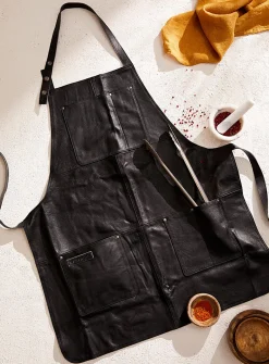 Black genuine leather apron