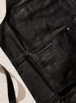 Black genuine leather apron