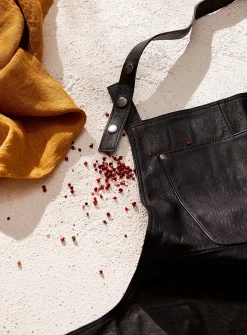 Black genuine leather apron