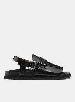 Black leather loafer sandal