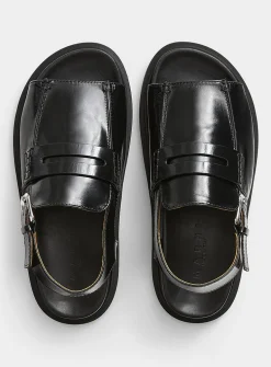 Black leather loafer sandal