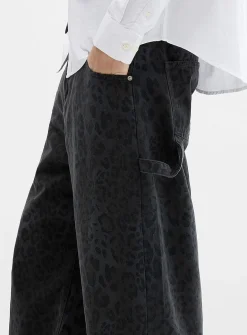 Black leopard carpenter pant