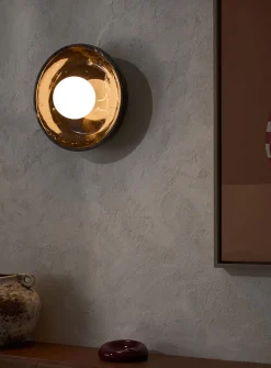 Black marble and opal glass donut wall sconce