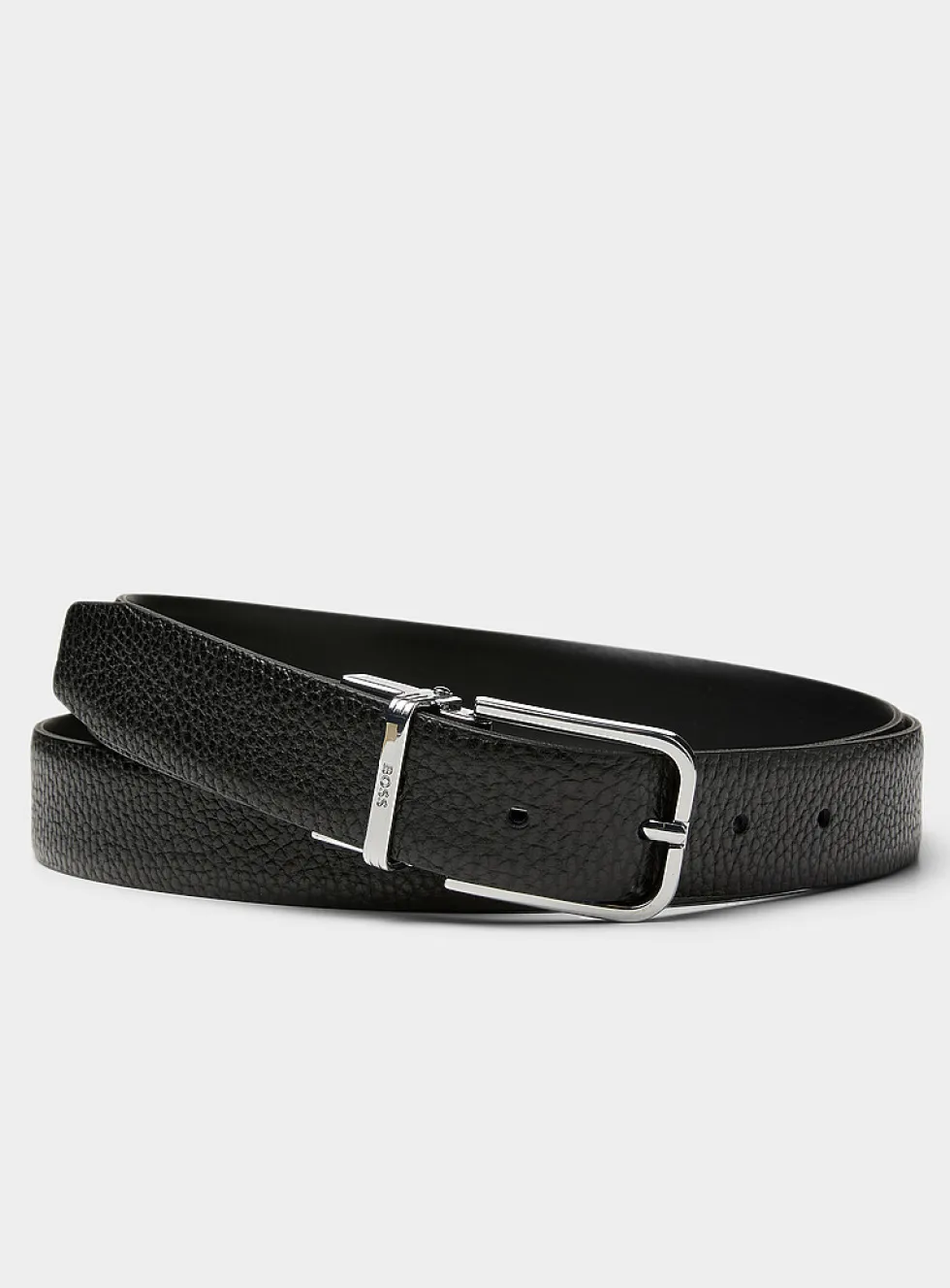 Black pebbled leather belt