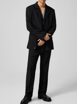 Black pure virgin wool straight-leg pant