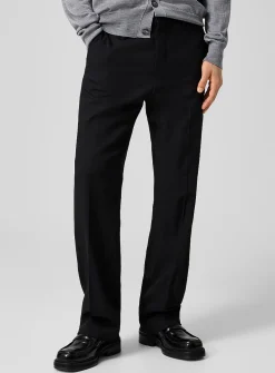 Black pure virgin wool straight-leg pant