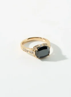 Black rectangular stone ring