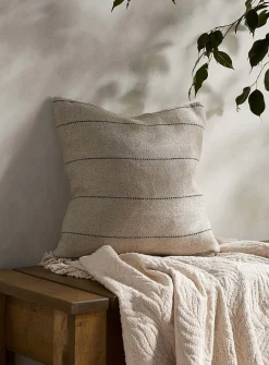 Black striped pure linen cushion