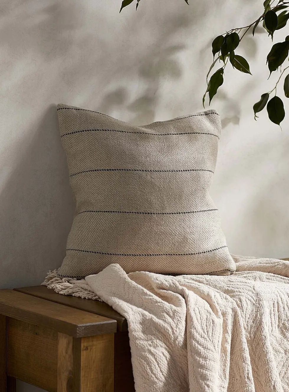 Black striped pure linen cushion