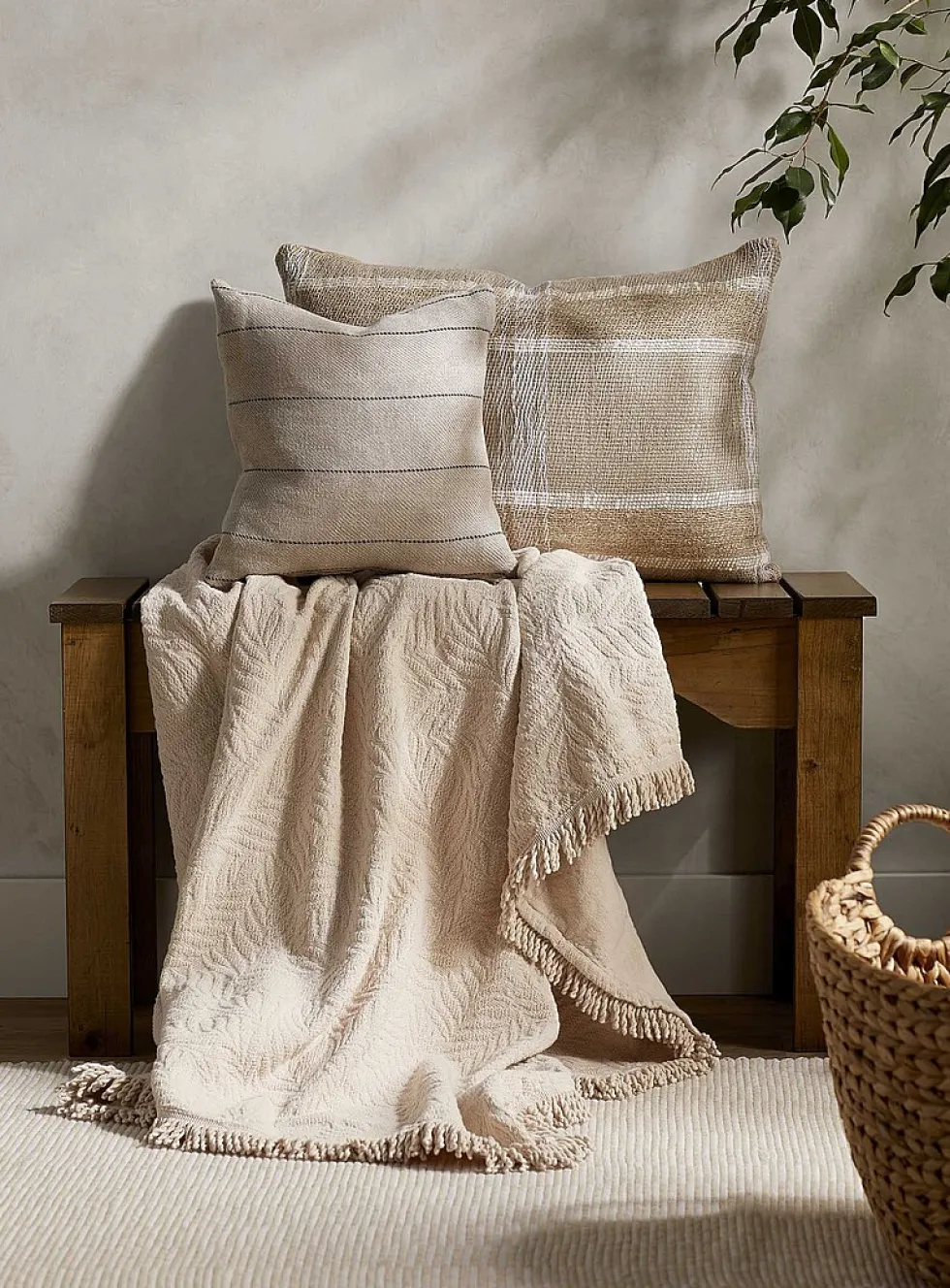 Black striped pure linen cushion