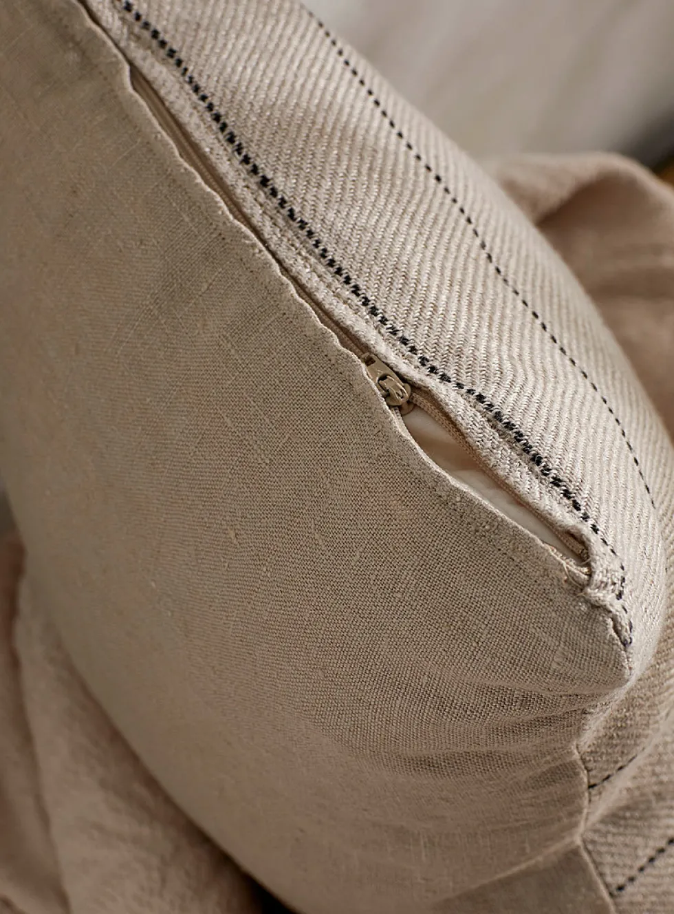 Black striped pure linen cushion