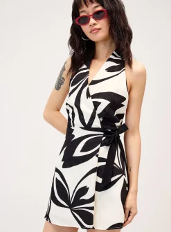 Black-and-white print wrap minidress