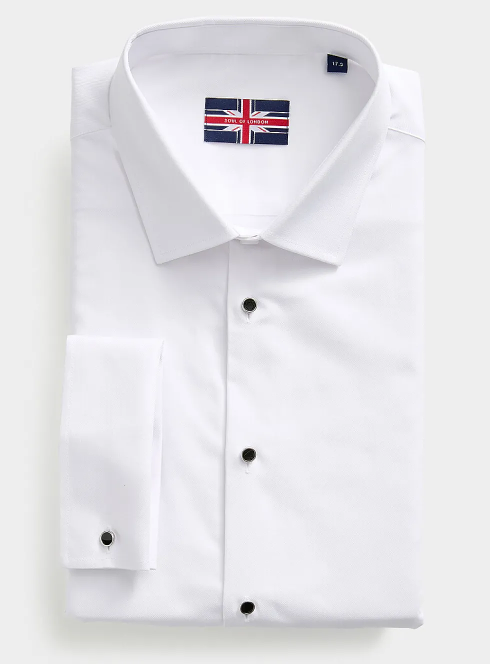 Black-button white tuxedo shirt