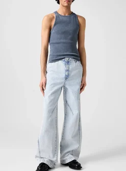 Bleached wide-leg jeans with darts