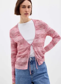 Blended weave tie-up cardigan