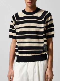 Block-striped short-sleeve sweater