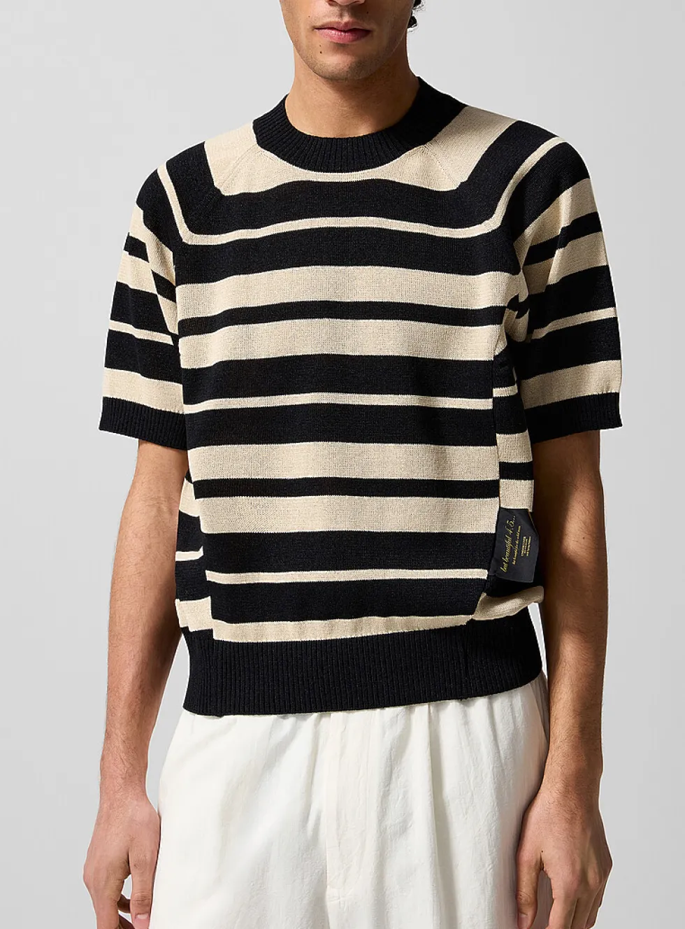 Block-striped short-sleeve sweater