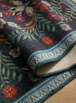 Blooming flowers midnight blue hallway rug