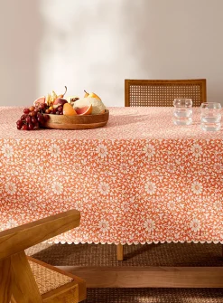 Blooming orange touch of linen tablecloth