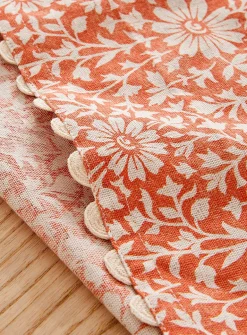 Blooming orange touch of linen tablecloth