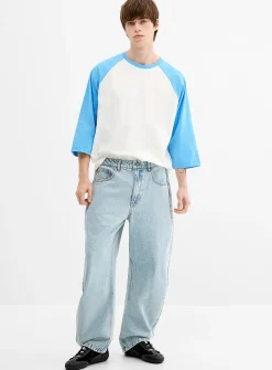 Blue acid-wash loose jean