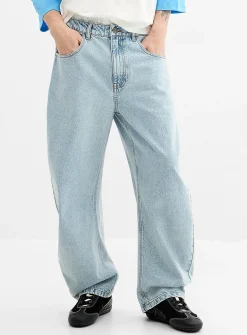 Blue acid-wash loose jean