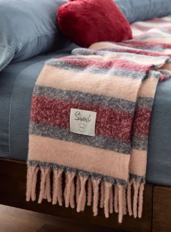 Blue and pink stripes faux-mohair throw