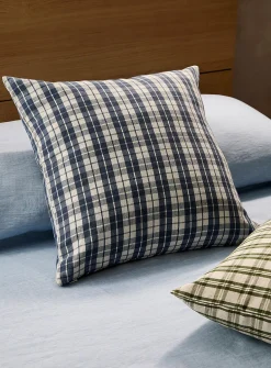 Blue checkers linen-blend cushion