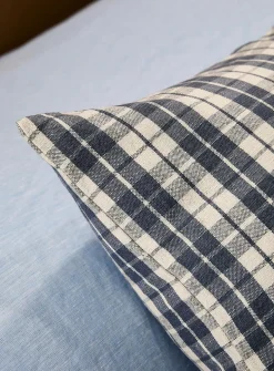 Blue checkers linen-blend cushion