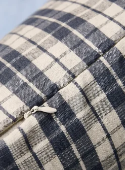Blue checkers linen-blend cushion