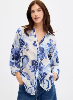 Blue flower loose voile shirt