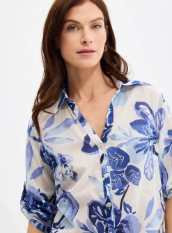 Blue flower loose voile shirt