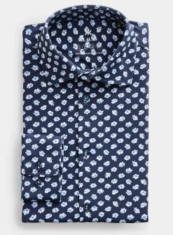Blue flower stretch shirt