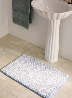 Blue flowers memory foam bath mat