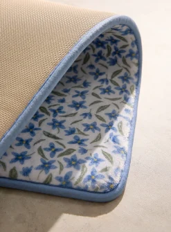 Blue flowers memory foam bath mat