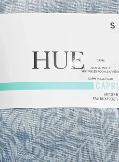 Blue foliage stretch denim capri legging