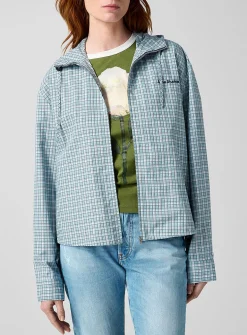 Blue plaid hooded shirt jacket