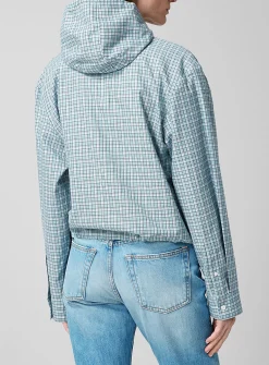 Blue plaid hooded shirt jacket