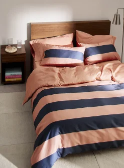 Blue rugby stripes duvet cover set