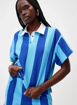Blue rugby-stripe polo
