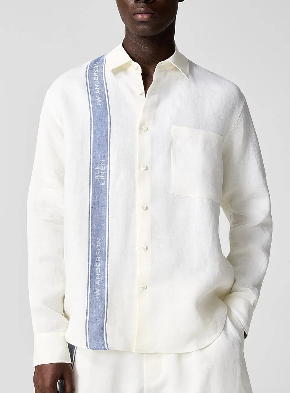 Blue side stripe pure linen shirt