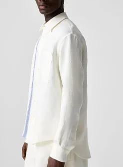 Blue side stripe pure linen shirt