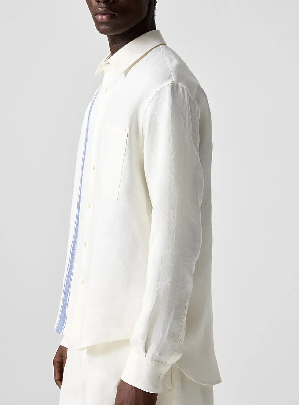 Blue side stripe pure linen shirt