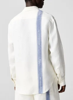 Blue side stripe pure linen shirt