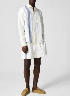Blue side stripe pure linen short